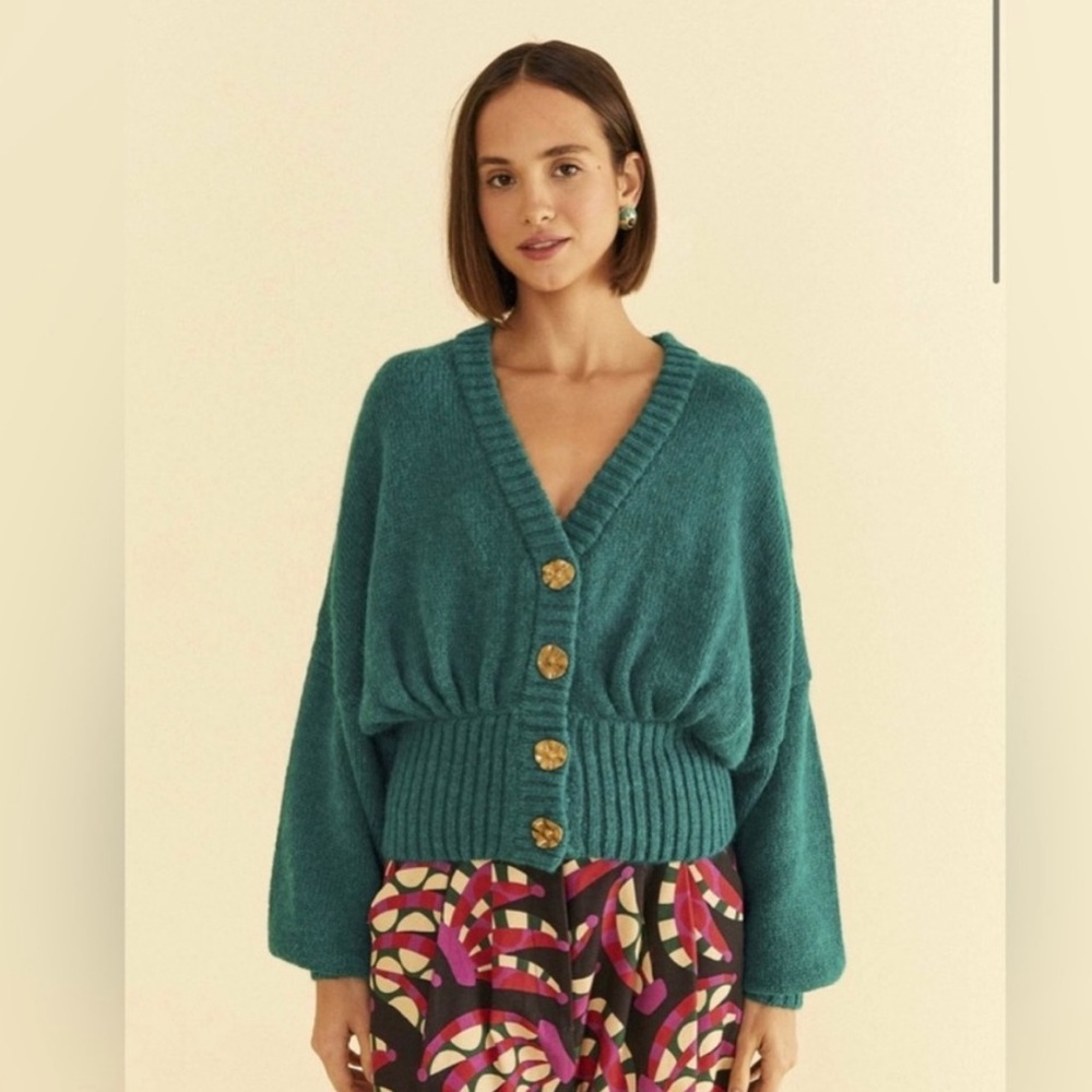 Farm Rio Emerald Bubble Knit Cardigan